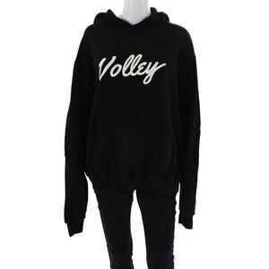Volley Club Womens Pullover Logo Pocket Front Hoodie Sweatshirt Black Medium